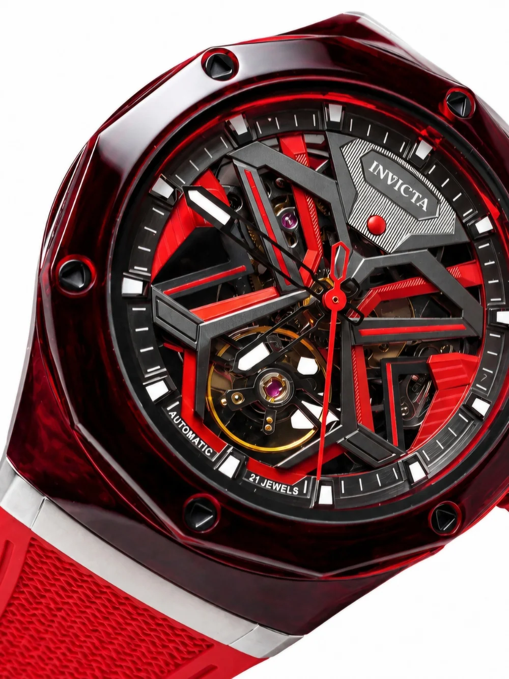 Invicta 69542 Celestial Orbitha Skeleton Dial Red Silicone Men's Watch NEW